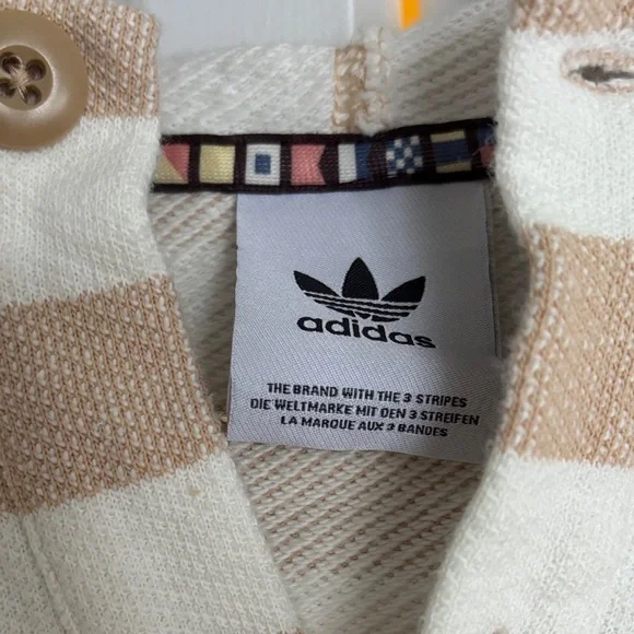 Adidas Striped Hooded Pullover Shirt in Cream & Tan - Picture 2 of 4
